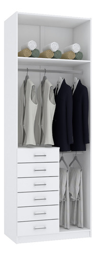 Módulo Closet Com 6 Gavetas, Cabideiros E Maleiro M395.b Cor Branco