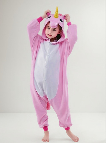 Pijama Y Disfraz Enterito Polar Unircornio Rosa-blanco