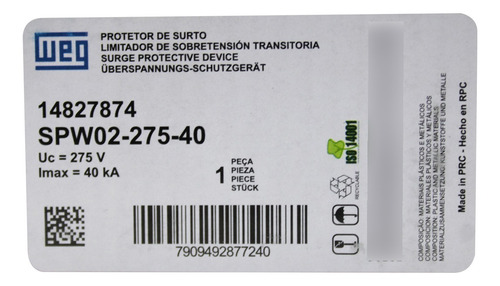 Dps Protetor De Surtos Weg Classe 2 40ka 275v Monopolar Spw
