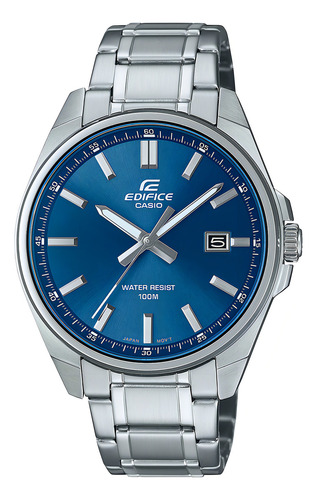 Relógio masculino Casio EFV-150D-2AVUDF Edifice, pulseira cinza, moldura cinza, fundo azul