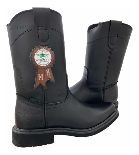 Botas Negras American Welt De Trabajo Calidad Uso Rudo Piel