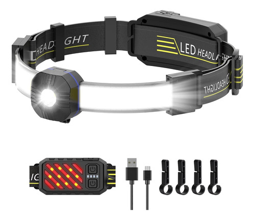 Linterna Frontal Led Recargable, 230 Lmenes, 10 Modos, Imper