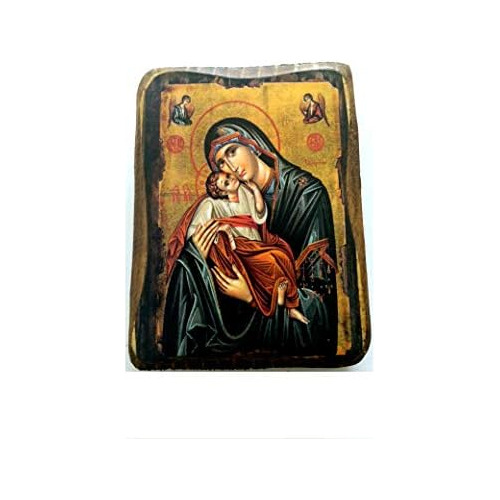 Icono De Madera Ortodoxo Cristiano Griego De Virgen Mar...
