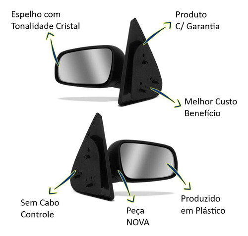 Par Retrovisor Manual Vw Gol G3 G4 1999 Até 2008 2 Portas
