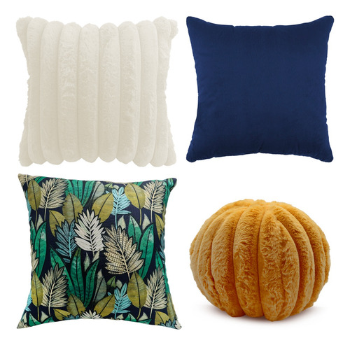 Set 4 Cojines Decorativos 45 Cm Relleno Cierre Sala Cama Azul Petróleo Diferentes Diseños