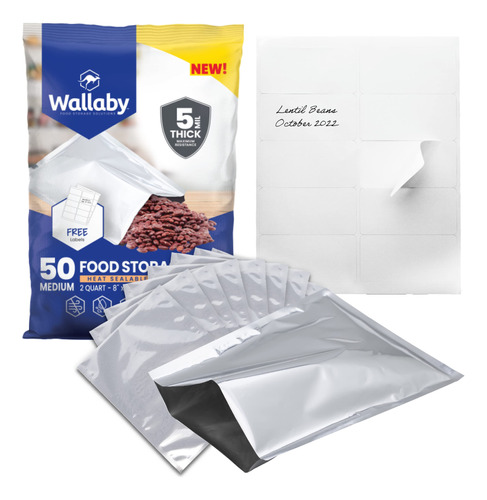 Wallaby - Paquete De 50 Bolsas De Mylar De 2 Cuartos De Galo