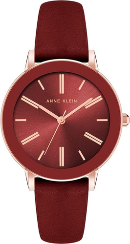 Anne Klein Reloj Mano 36 Mm Cristal Mineral 3818rgby Dht Color de la correa Borgoña Color del bisel Borgoña/Oro rosa Color del fondo Borgoña