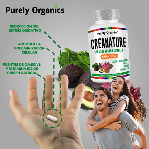Creatina Vegana Creanature Purely Organics 90 Capsulas Sabor Sin Sabor