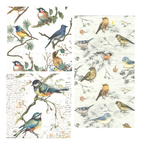 Imagen 1 de 5 de Servilleta Decoupage Trio De Pajaros En Ramas