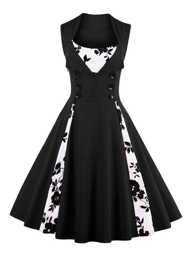 Vestido Vintage Pin Up, Burdeo Negro Años 50 Va 270