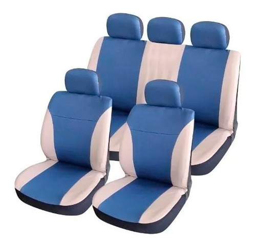 Juego Cubre Asiento  Auto Camionetas. Beige/azul 5 Cabeceras