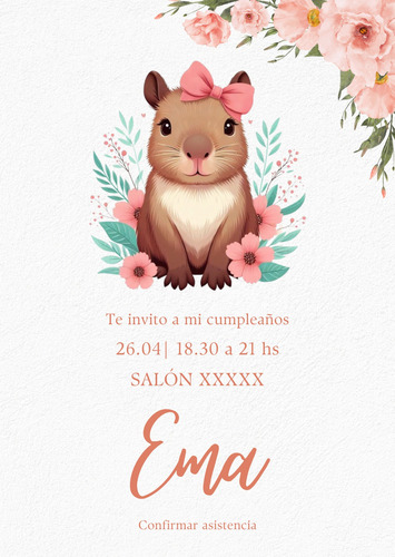 Imprimibles Cumpleaños Capibara Carpincho Invitación Sticker