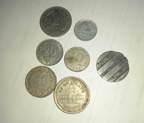 Lote 6 Monedas Argentinas + Cospel Entel (Usado)