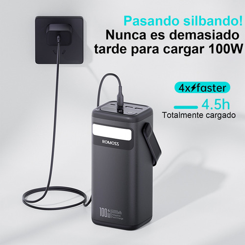 100w Power Bank 60000mah Cargador Portatil Carga Rápida 2 type-C Marca Romoss Modelo PMT60 Color Negro incluye 2USB