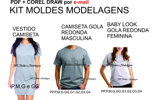 Kit Moldes Baby Look + Camiseta Masculina + Vestido Camiseta