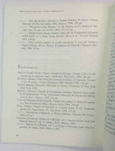 Perspectivismo Y Genealogía. Un Ensayo Sobre Nietzsche (Usado)