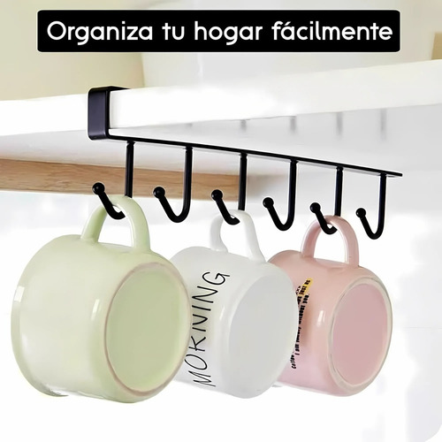 2 Pz Ganchos Almacenamiento Para Tazas Gabinete 6 Ganchos Negro