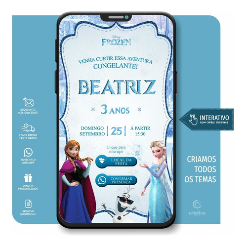 Convite Aniversario Virtual Personalizado Interativo Frozen