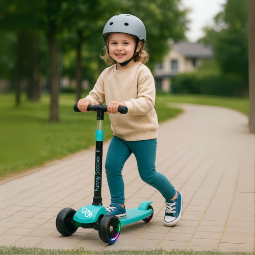 Scooter Infantil Glowup Calipso Niño Niña Con Luces Led Plegable Altura Ajustable 4 Niveles Ruedas Triplas Estables Freno Trasero Desde 3 Años | Soporta hasta 50kg | Monopatín De Pie Seguro Y Liviano