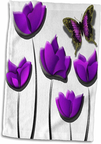 Toalla Con Diseño Fl De Mariposa Morada Y Tulipanes Ro...