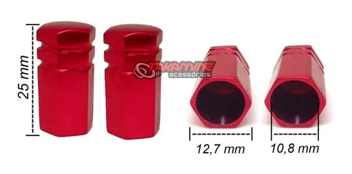 Imagem 2 de 2 de Kit Tampa Válvula Sextavada Para Pneu De Carro 4pçs Vermelha