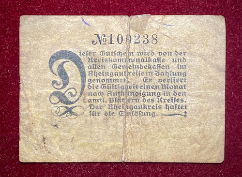 Billete 20 Pfennig Alemania 1917 Notgeld Rheingaukreis (Usado)