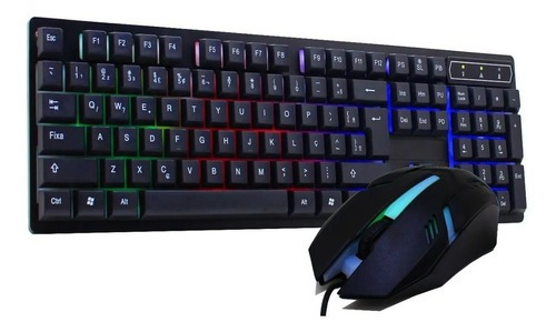 Kit Gamer Teclado Semi Mecânico E Mouse Rgb Multimídia Usb P Cor do mouse Preto Cor do teclado Preto