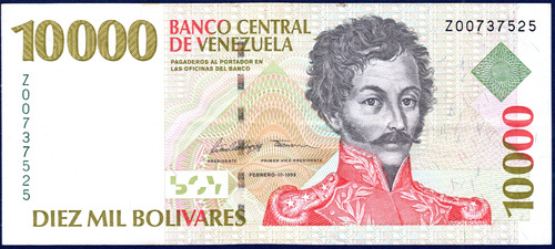 Billete De 10000 Bolívares Z8 Febrero 10 1998 Simón Bolívar