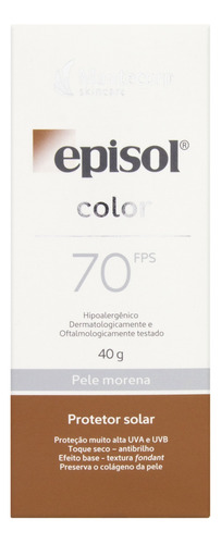 Protetor Solar FPS 70 Pele Morena Mantecorp Skincare Episol Color Caixa 40g