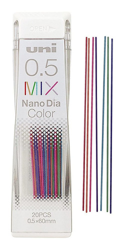  Uni Mechanical Pencil Lead Nanodia Color Assorted 0.5mm 20