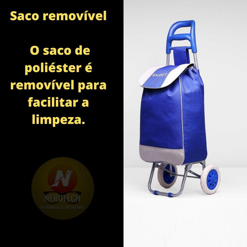 Imagem 2 de 6 de Carrinho Feira Supermercado Compras Dobrável Rodas Grandes
