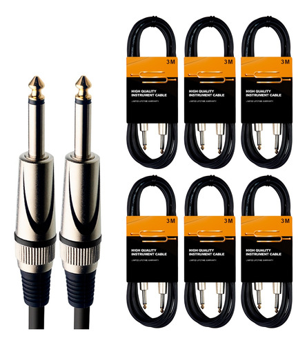 Pack X6 Cable Plug 1/4 Mono Guitarra Bajo - 3 Metros