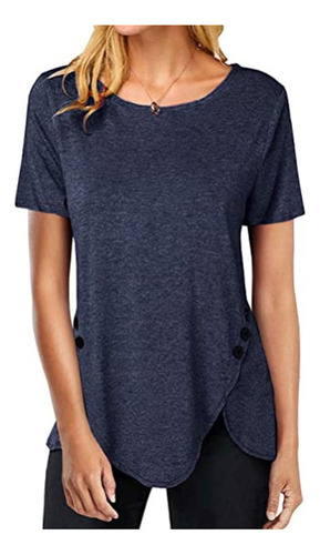 Blusa Irregular De Manga Corta Con Botones Para Mujer, Talla