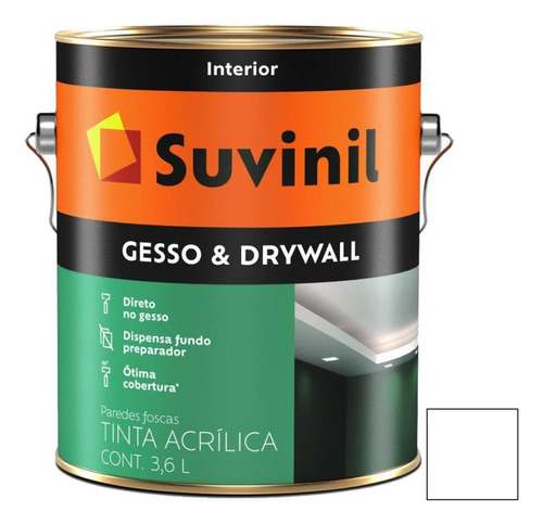 Pintura Para Yeso Y Drywall Suvinil Blanco Mate - 3,6 Lts