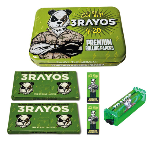 Kit Armador De Cigarrillo + Sedas Y Tips X 100 + Lata 3rayos Panda