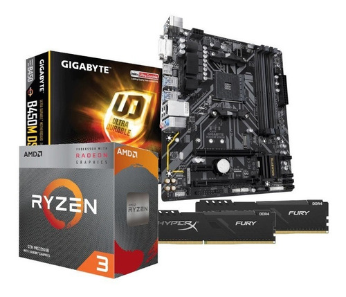 Kit Processador Ryzen 3 3200g B450m-ds3h 2x4gb Hx Fury