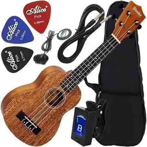 Kit Ukulele Shelby Elétrico Soprano Cabo P10 Afinador Su21m