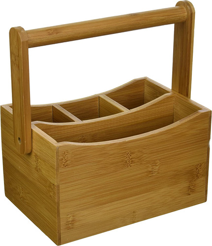 8842 Bamboo Wood Flatware Caddy With Folding Handle, 87...