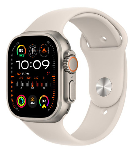 Smartwatch P/ iPhone Ultra 3 Pro Max 49mm Amoled C/ Nfc Gps Caixa Prateado Pulseira Bege