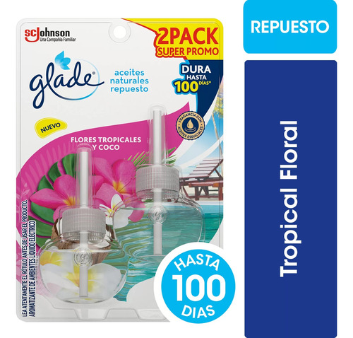 Recarga Glade Aceite Natural Tropical Floral 21mlx2unid