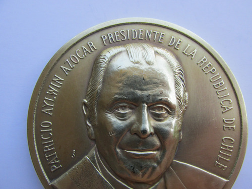 Gran Antigua Medalla Presidente Chile Patricio Aylwin Bronce (Usado)