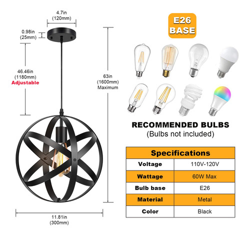 ?actualizado?luz Colgante Metal Industrial Lampara Esferica