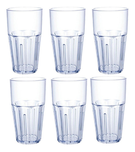6 Vasos De Plástico Grueso, Estireno, Transparente De 16 Oz.