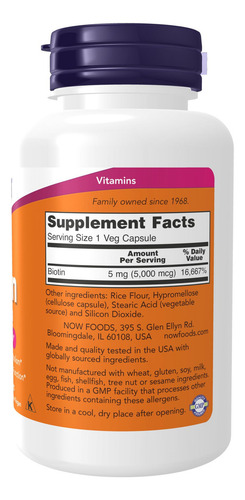 Now Foods Biotina 120 Vegcaps 5000mcg Sfn