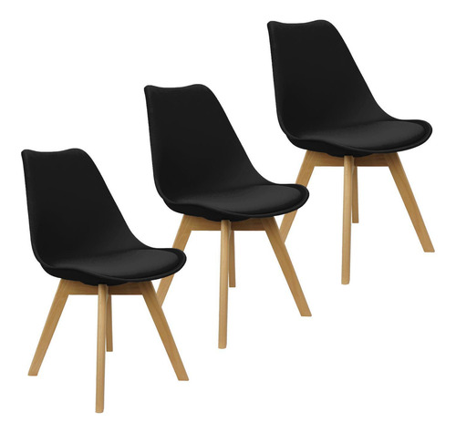 Kit 3 Cadeiras Charles Eames Leda Luisa Saarinen Design Wood