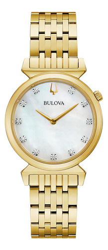 Relógio Bulova Feminino Regatta 97p149 *diamante E Safira Cor da correia Dourado Cor do bisel Dourado Cor do fundo Madrepérola