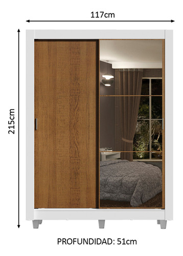 Ropero Closet Madesa Dallas Plus 1 Espejo Y Pies Bm 02 Color Blanco/marrón