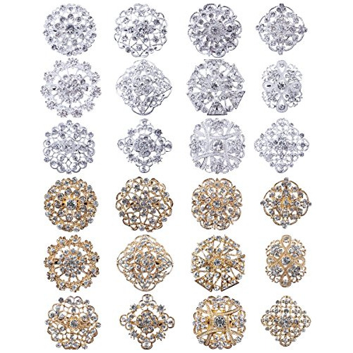 Lote De 24 Broches De Flores De Cristal De Diamantes De...