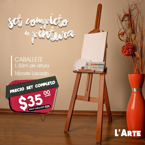 Set De Pintura Con Caballete Para Pintar- Lienzo Bastidor