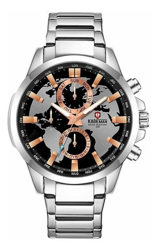 Reloj Hombre De Cuarzo Calendario Silver Acero Inoxidable